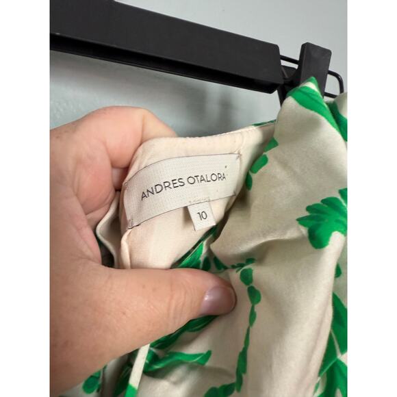 Andres Otalora Floridita tropical green leaf print Midi Dress boho - Picture 5 of 10